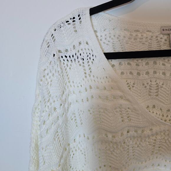 Sincerely Jules Women’s Ivory Crop Crochet  Sweater Oversized Boho Pullover Sz L - Picture 4 of 10